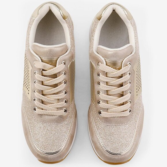 Cestfini Women Black Gold High Heeld Lace Up Daily Wear Sneaker for Casual - Picture 5 of 7